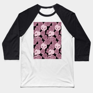 Skulls and Roses (Pink) Baseball T-Shirt